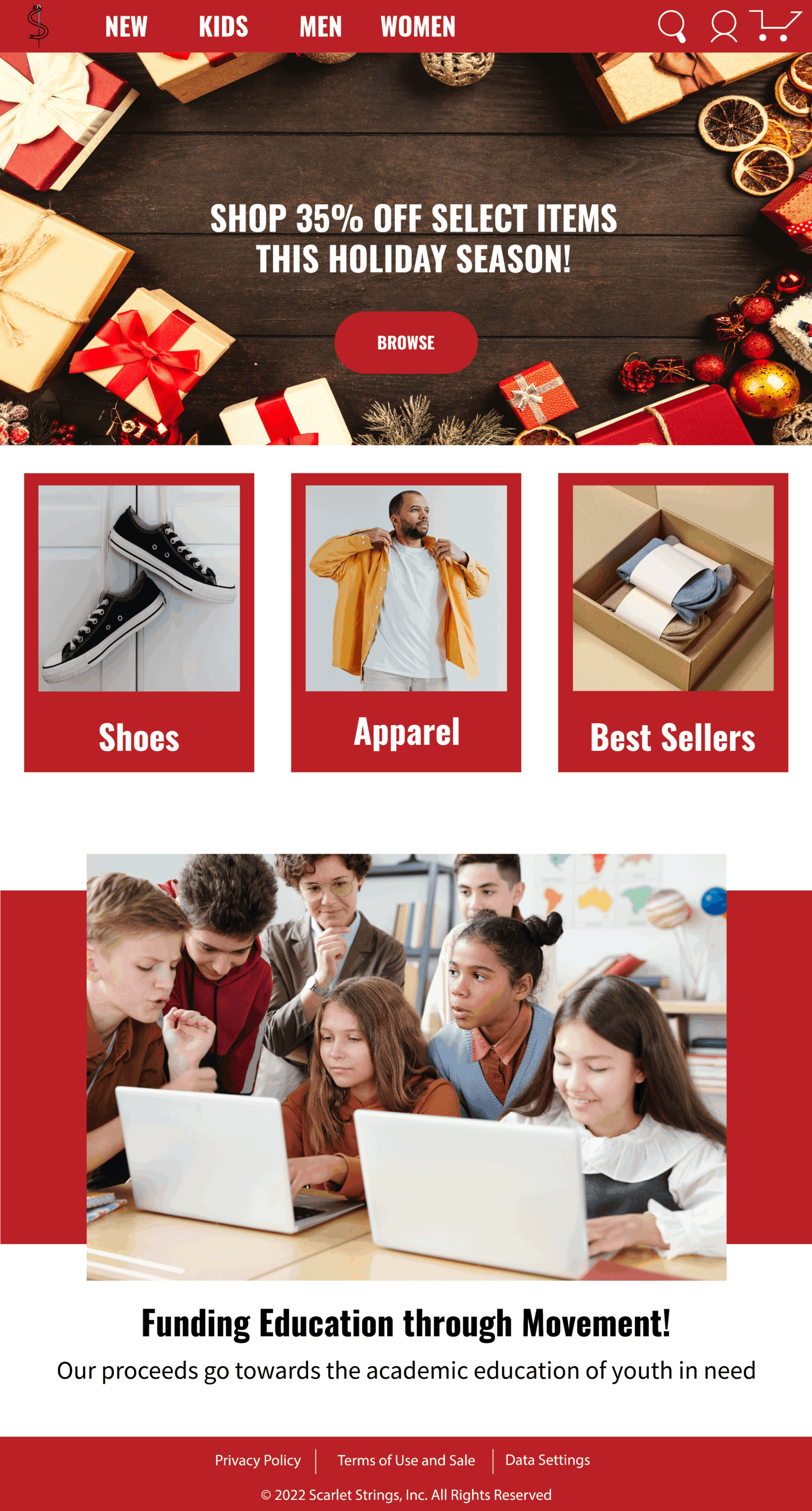 Website design for athletic apparel store.