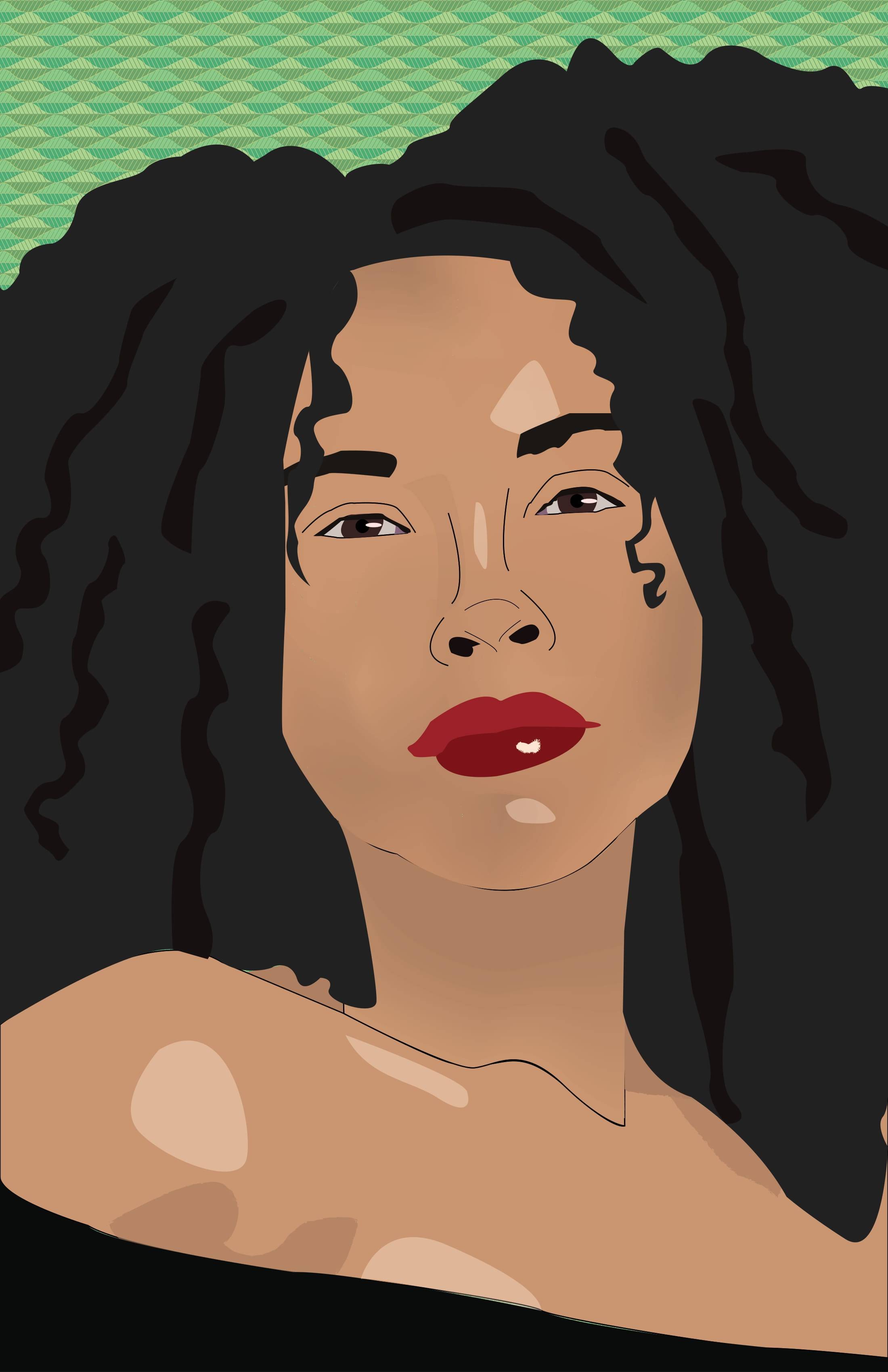Illustration of black woman with wavy hair